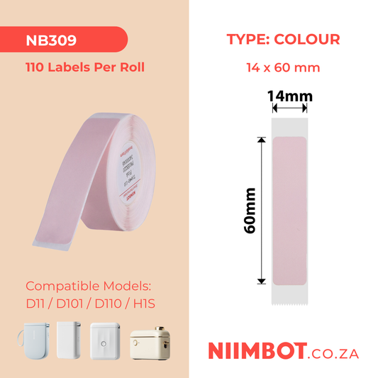 NB309 - NIIMBOT - D11 / D101 / D110 / H1S - R14X60MM - 110 LABELS PER ROLL - PINK