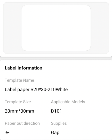 NB313 - NIIMBOT - D101 ONLY - R20X30MM - 210 LABELS PER ROLL - WHITE