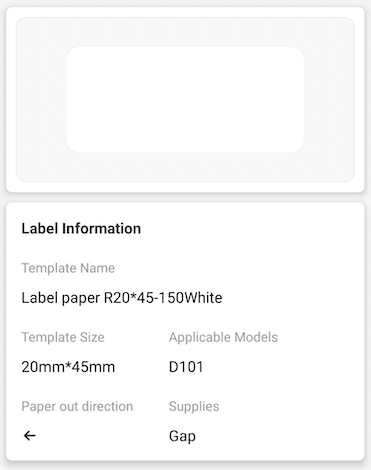 NB315 - NIIMBOT - D101 ONLY - R20X45MM - 150 LABELS PER ROLL - WHITE