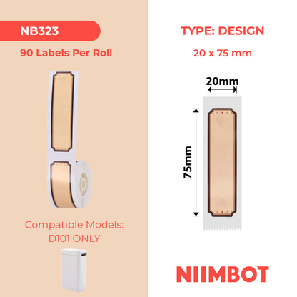 NB323 - NIIMBOT - D101 ONLY - R20X75MM - 90 LABELS PER ROLL - BROWN WOOD DESIGN
