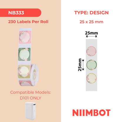 NB333 - NIIMBOT - D101 ONLY - R25X25MM - 230 LABELS PER ROLL - FLOWER DESIGN
