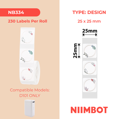 NB334 - Niimbot - D101 Only - 25x25mm - 230 Flower Park Round Labels