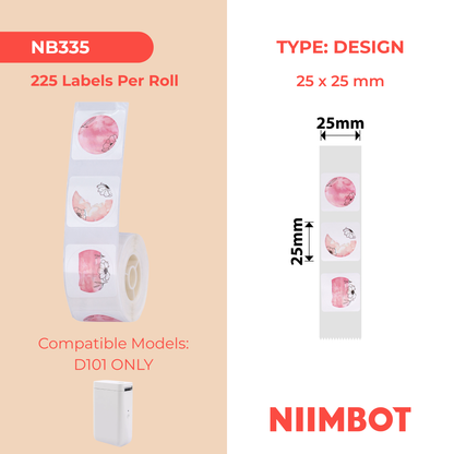 NB335 - NIIMBOT - D101 ONLY - R25X25MM - 225 LABELS PER ROLL - ROUND - PINK
