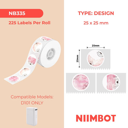 NIIMBOT - D101 Only - 25x25mm - Flower Pink Round - 225 Labels