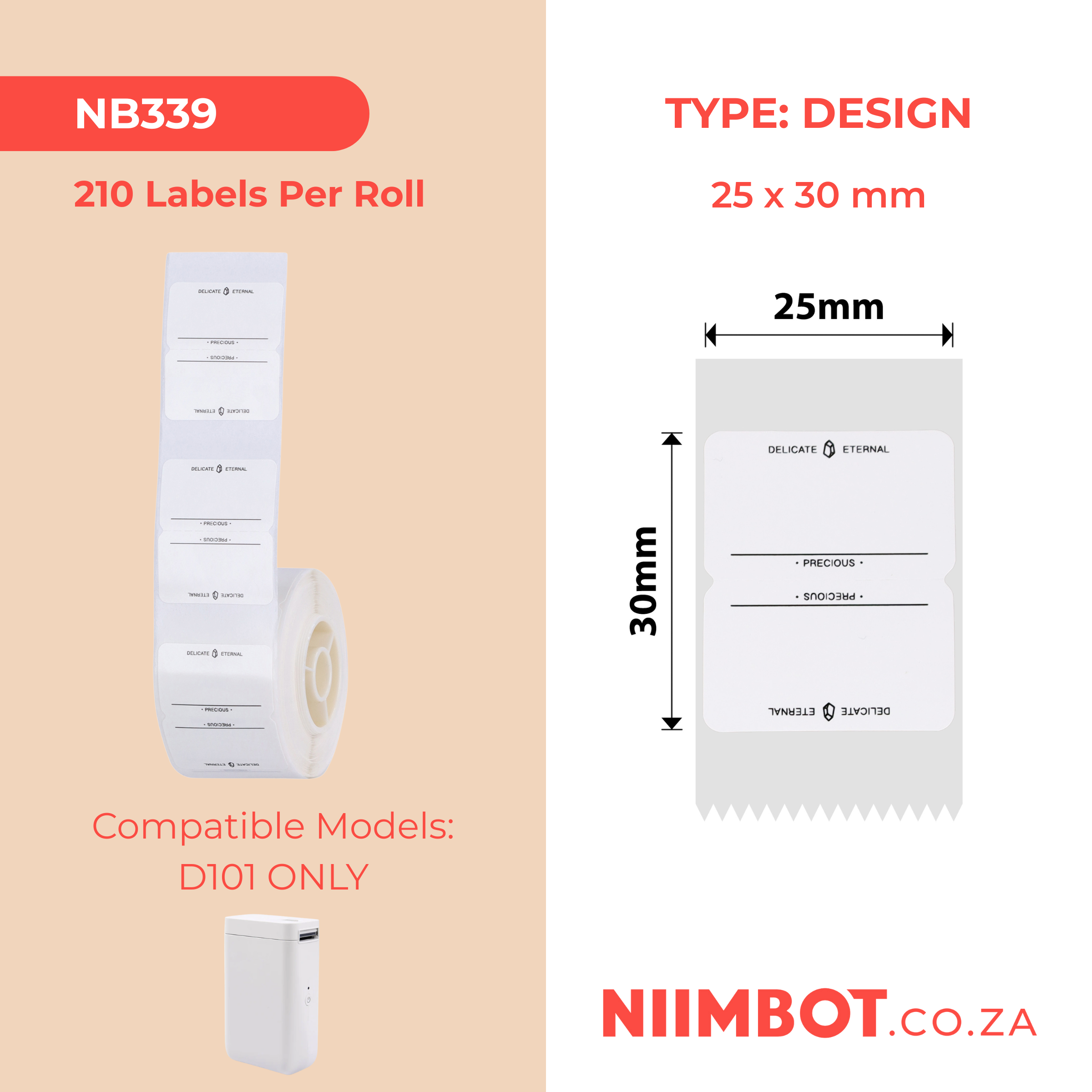 NB339 - NIIMBOT - D101 ONLY - R25X30MM - 210 LABELS PER ROLL- FOREVER DESIGN