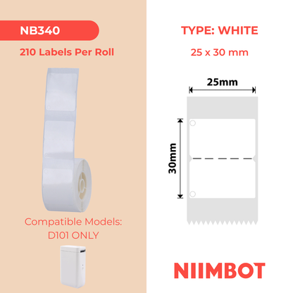 NB340 - NIIMBOT - D101 ONLY - R25X30MM - 210 LABELS PER ROLL - WITH HOLE DESIGN