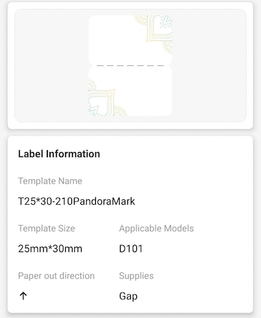 NB342 - NIIMBOT - D101 ONLY - R25X30MM - 210 LABELS PER ROLL - PANDORA MARK DESIGN