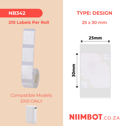 NB342 - NIIMBOT - D101 ONLY - R25X30MM - 210 LABELS PER ROLL - PANDORA MARK DESIGN