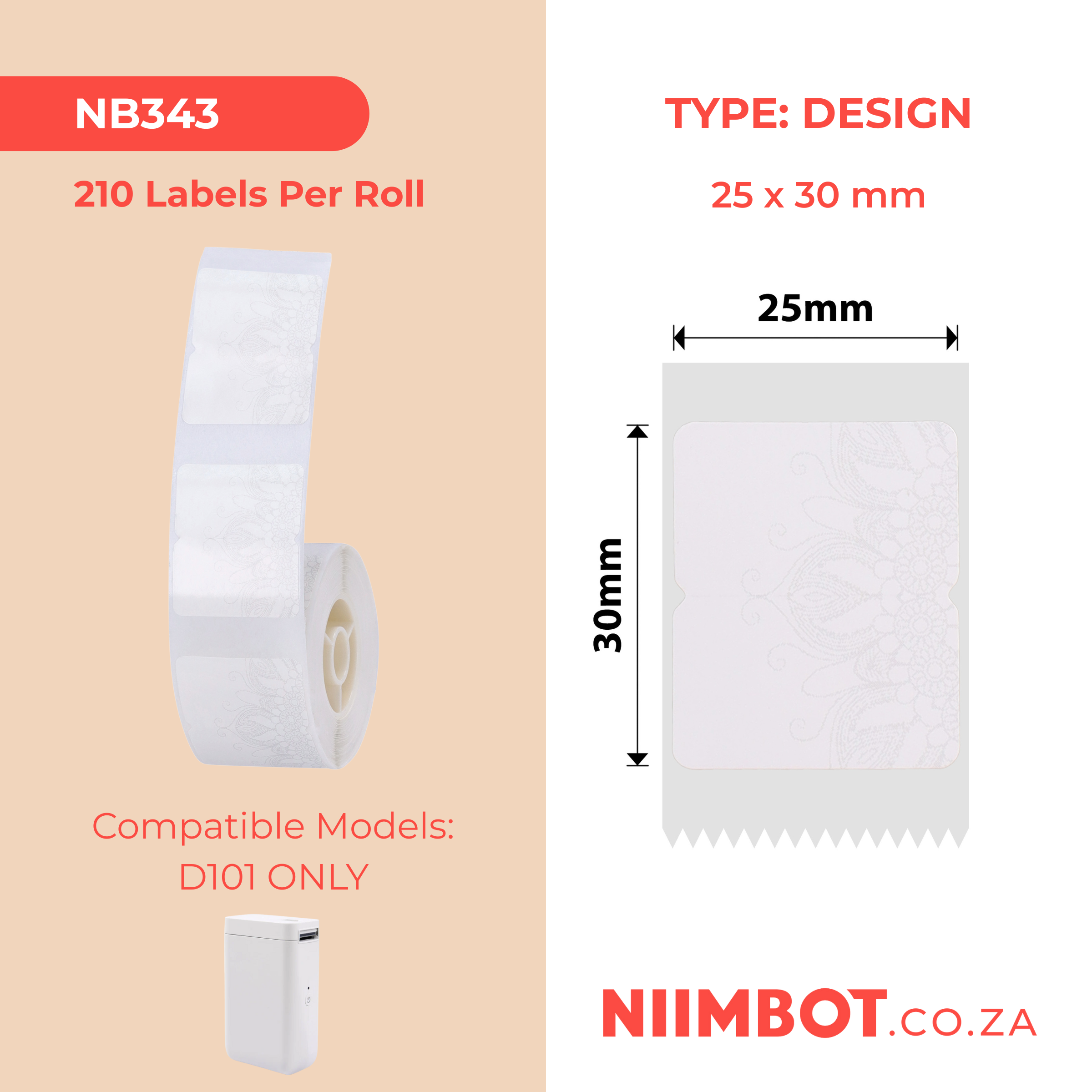 NB343 - NIIMBOT - D101 ONLY - R25X30MM - 210 LABELS PER ROLL - SNOW COLOUR DESIGN