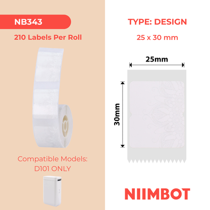 NB343 - Niimbot - D101 Only - 25x30mm - 210 Snow Colour Labels