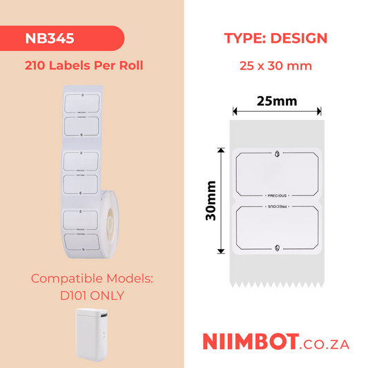 NB345 - NIIMBOT - D101 ONLY - R25X30MM - 210 LABELS PER ROLL - TRUE LOVE DESIGN