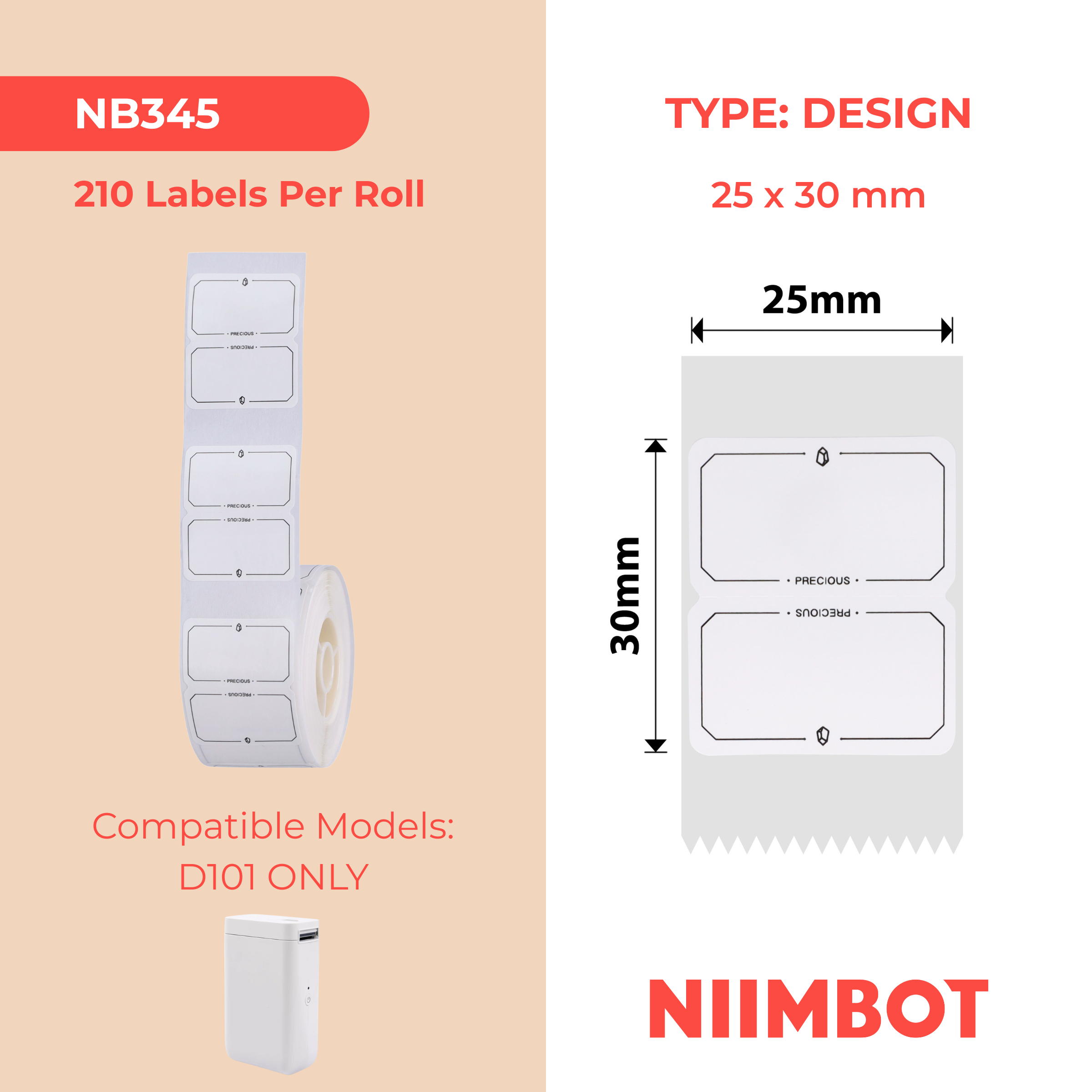 NB345 - Niimbot - D101 Only - 25x30mm - 210 True Love Labels