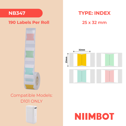 NB347 - Niimbot - D101 Only - 25x32mm - 185 Index Mixed Colours Labels