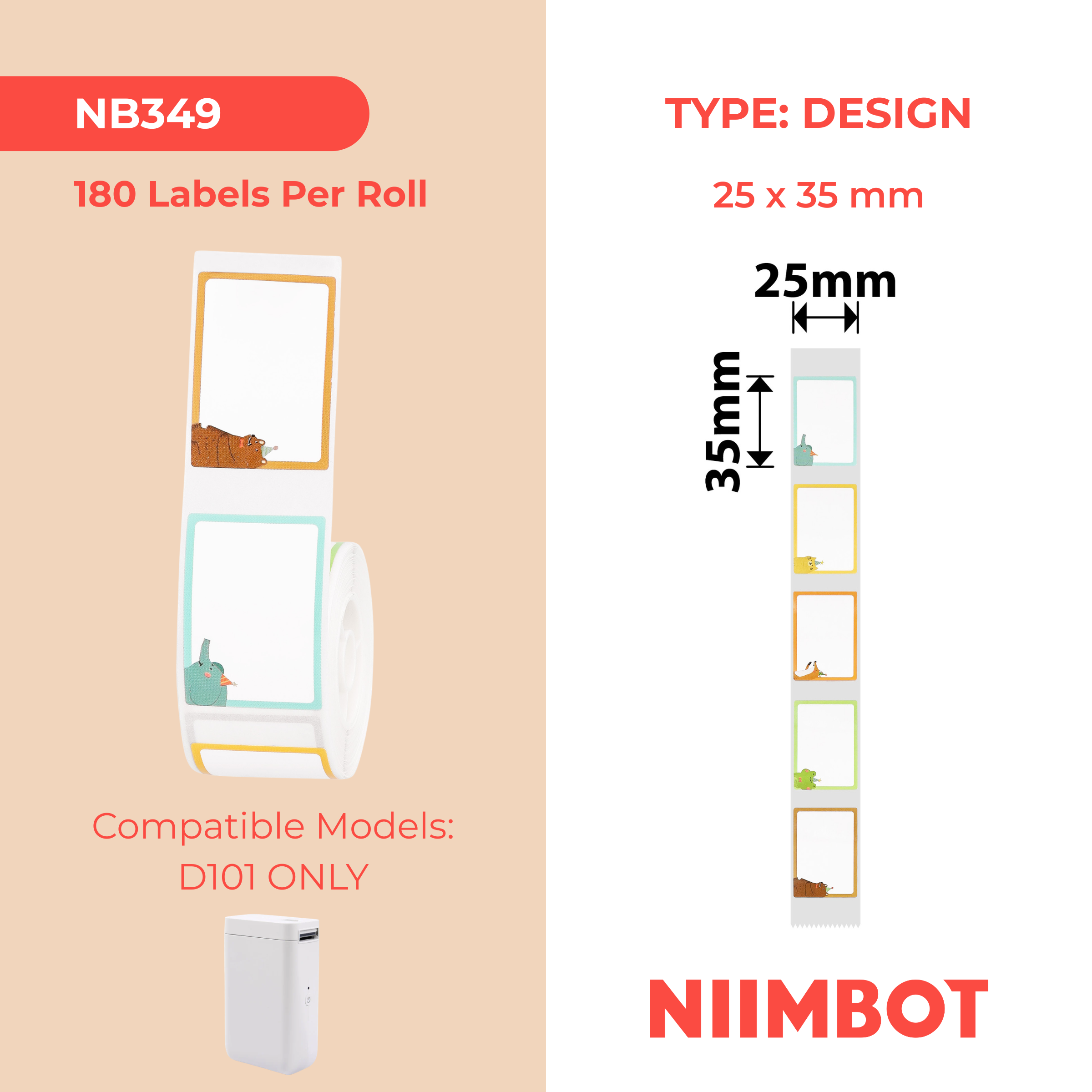 NIIMBOT - D101 ONLY - 25X35MM - 180 LABELS - HAPPYFOREST