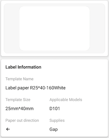 NB358 - NIIMBOT - D101 ONLY - R25X40MM - 160 LABELS PER ROLL - WHITE
