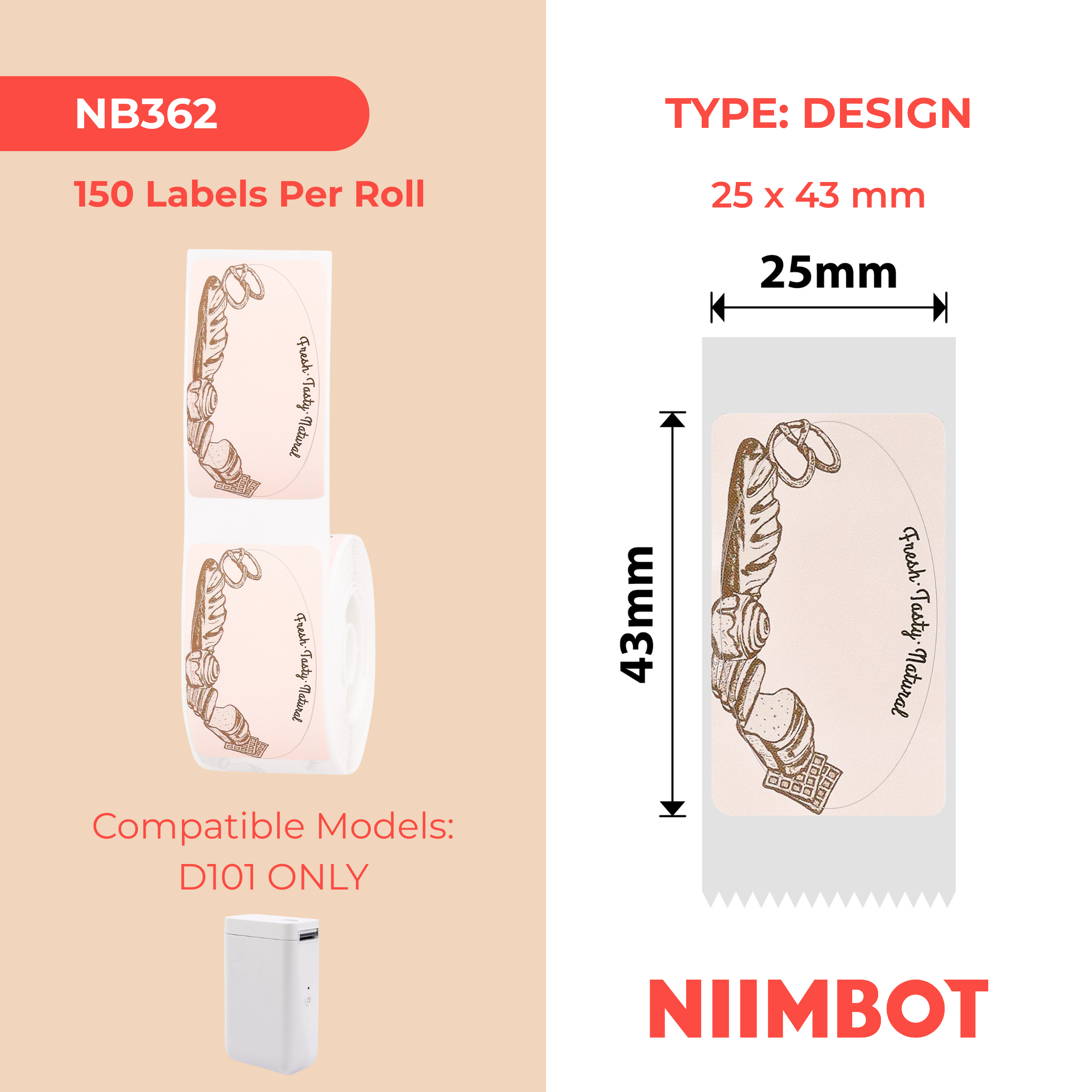 NIIMBOT - D101 ONLY - 25X43MM - 150 LABELS - SWEETTEA