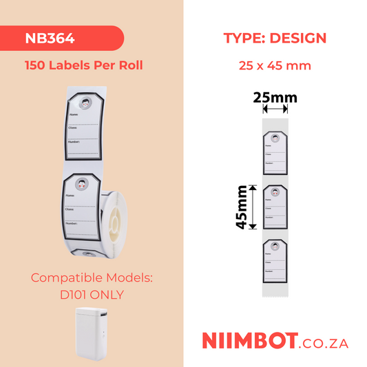 NB364 - NIIMBOT - D101 ONLY - R25X45MM - 150 LABELS PER ROLL - YOUNG BOY DESIGN