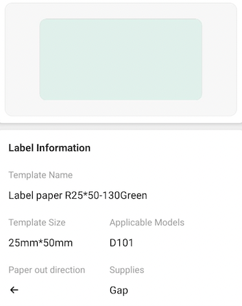 NB366 - NIIMBOT - D101 ONLY - R25X50MM - 130 LABELS PER ROLL - GREEN COLOUR