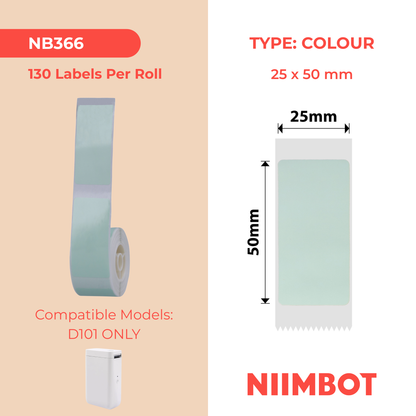 NB366 - NIIMBOT - D101 ONLY - R25X50MM - 130 LABELS PER ROLL - GREEN COLOUR
