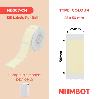 NIIMBOT - D101 Only - 25x50mm - Lemon Yellow - 125 Labels - CN
