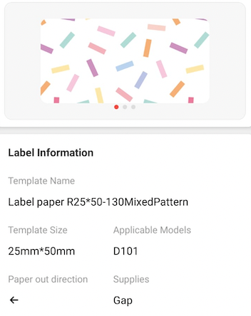 NB368 - NIIMBOT - D101 ONLY - R25X50MM - 130 LABELS PER ROLL- MIXED PATTERN DESIGN