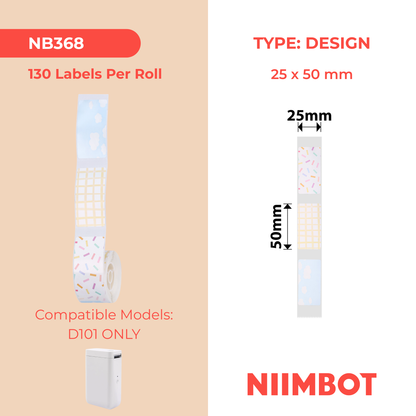 NB368 - NIIMBOT - D101 ONLY - R25X50MM - 130 LABELS PER ROLL- MIXED PATTERN DESIGN