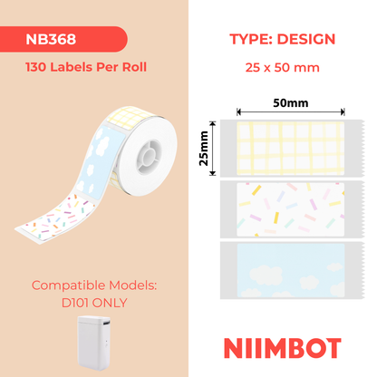 NB368 - Niimbot - D101 Only - 25x50mm - 125 Mixed Pattern Labels