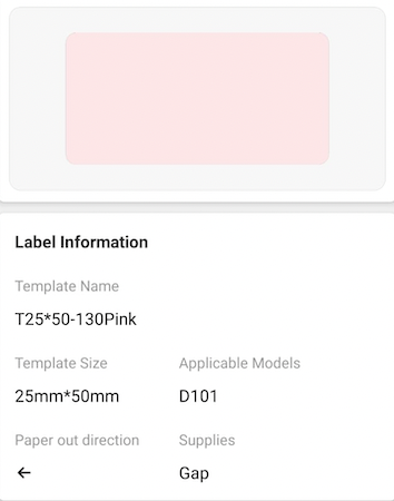 NB370 - NIIMBOT - D101 ONLY - R25X50MM - 130 LABELS PER ROLL - PINK
