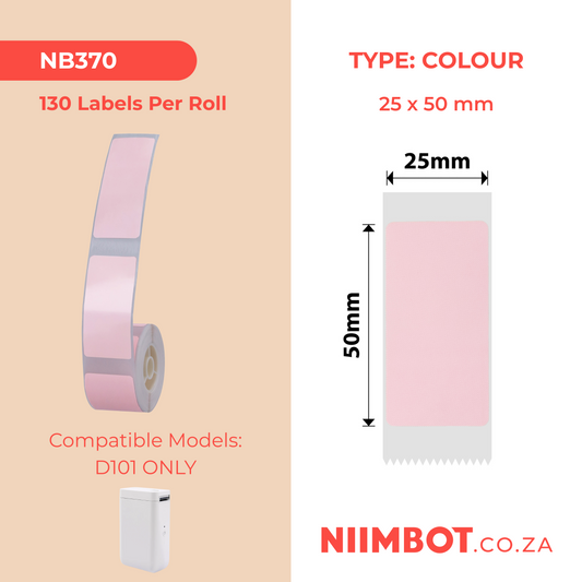 NB370 - NIIMBOT - D101 ONLY - R25X50MM - 130 LABELS PER ROLL - PINK