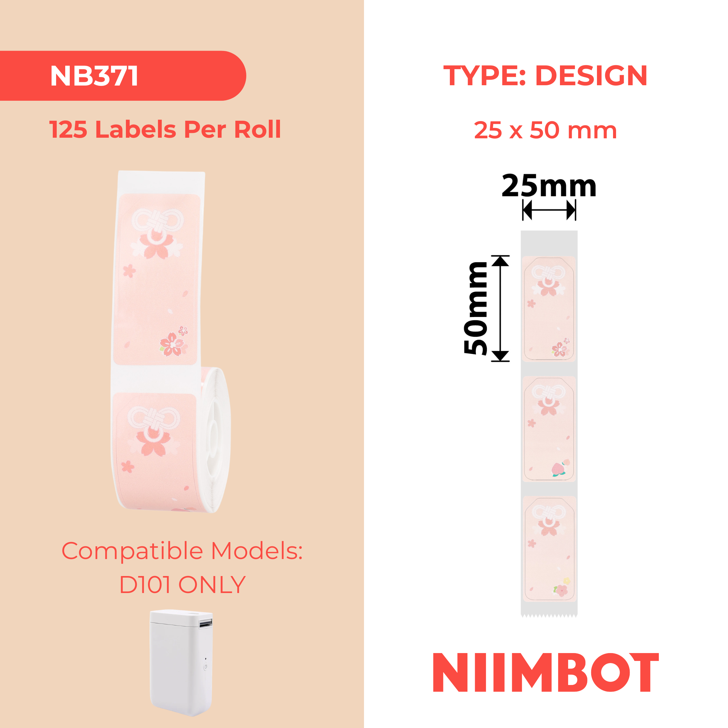 NIIMBOT - D101 ONLY - 25X50MM - 125 LABELS - SAKURAKNOT