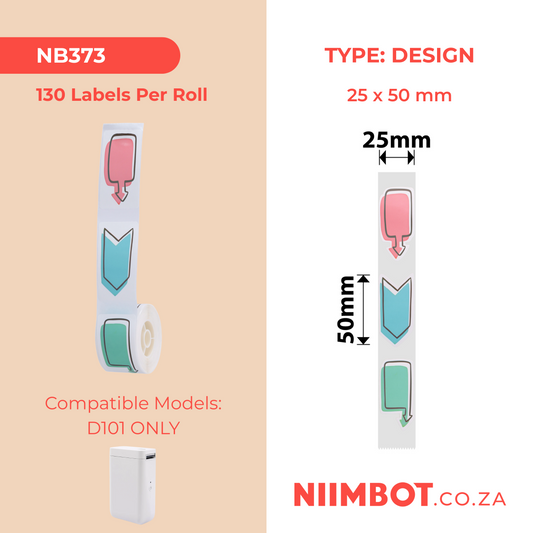 NB373 - NIIMBOT - D101 ONLY - R25X50MM - 130 LABELS PER ROLL - WATCH HERE DESIGN