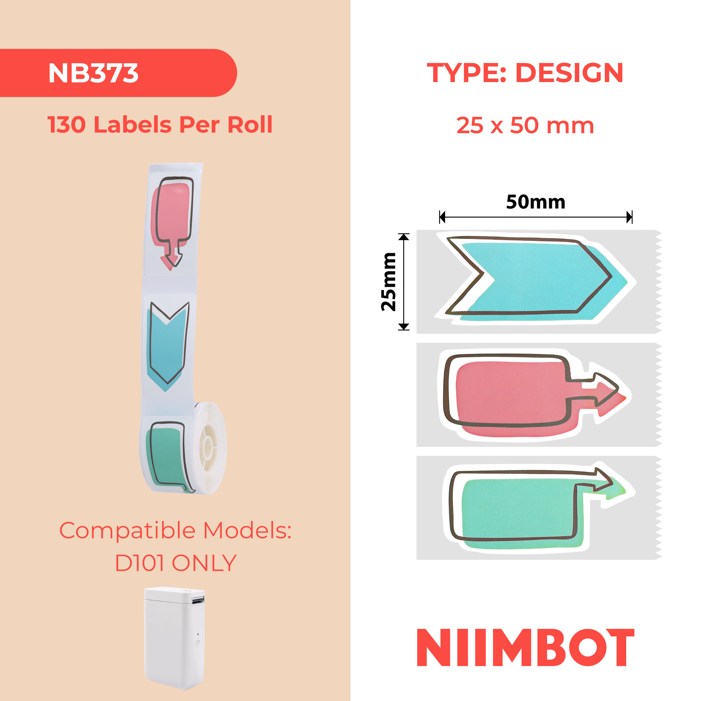 NB373 - Niimbot - D101 Only - 25x50mm - 125 Watch Here Labels