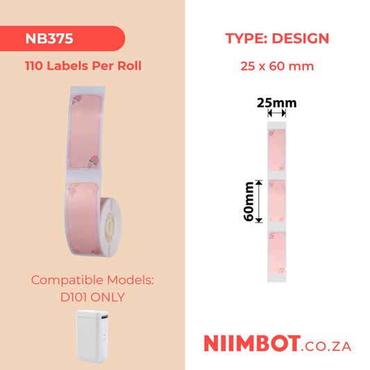 NB375 - NIIMBOT - D11 / D101 / D110 / H1S - R25X60MM -110 LABELS PER ROLL - SAKURA ERYA
