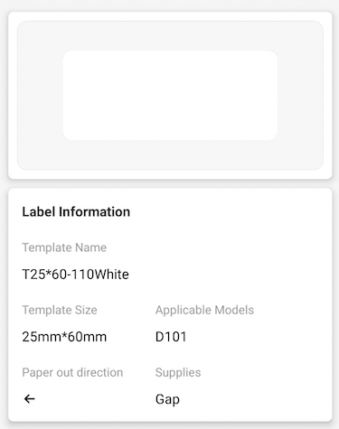 NB377 - NIIMBOT - D101 ONLY - R25X60MM - 110 LABELS PER ROLL - WHITE