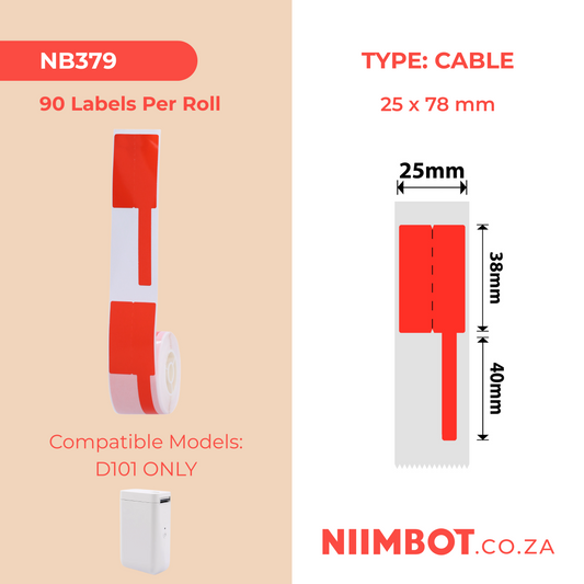 NB379 - NIIMBOT - D101 ONLY - R25X78MM - 90 LABELS PER ROLL - CABLE - RED
