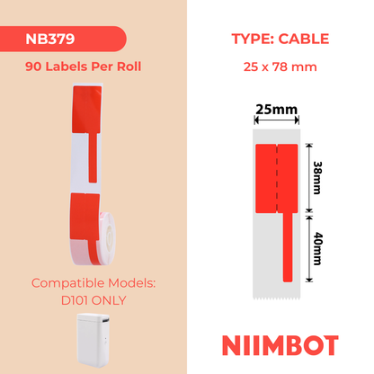 NB379 - Niimbot - D101 Only - 25x78mm - 85 Red Cable Labels