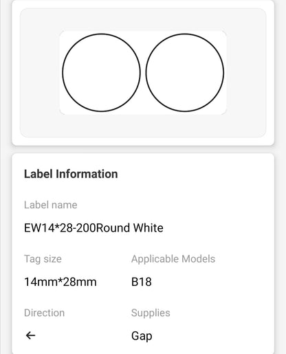 NB385 - NIIMBOT - B18 / N1 - EL14X28mm -200 LABELS PER ROLL - WHITE ROUND DESIGN