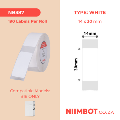 NB387 - NIIMBOT - B18 / N1 - EW14X30mm - 190 LABELS PER ROLL - WHITE