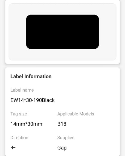 NB390 - NIIMBOT - B18 / N1 - EW14X30mm -190 LABELS PER ROLL - BLACK