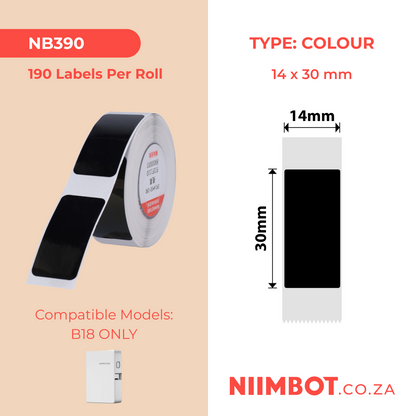NB390 - NIIMBOT - B18 / N1 - EW14X30mm -190 LABELS PER ROLL - BLACK