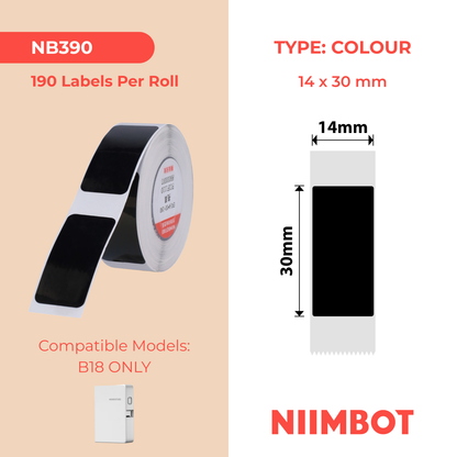 NB390 - NIIMBOT - B18 / N1 - EW14X30mm -190 LABELS PER ROLL - BLACK