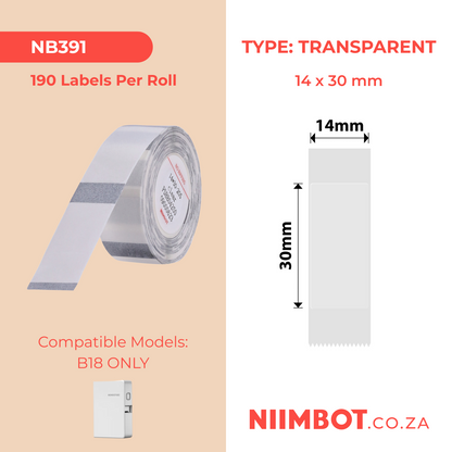 NB391 - NIIMBOT - B18 / N1 - ET14X30MM - 190 LABELS PER ROLL - TRANSPARENT