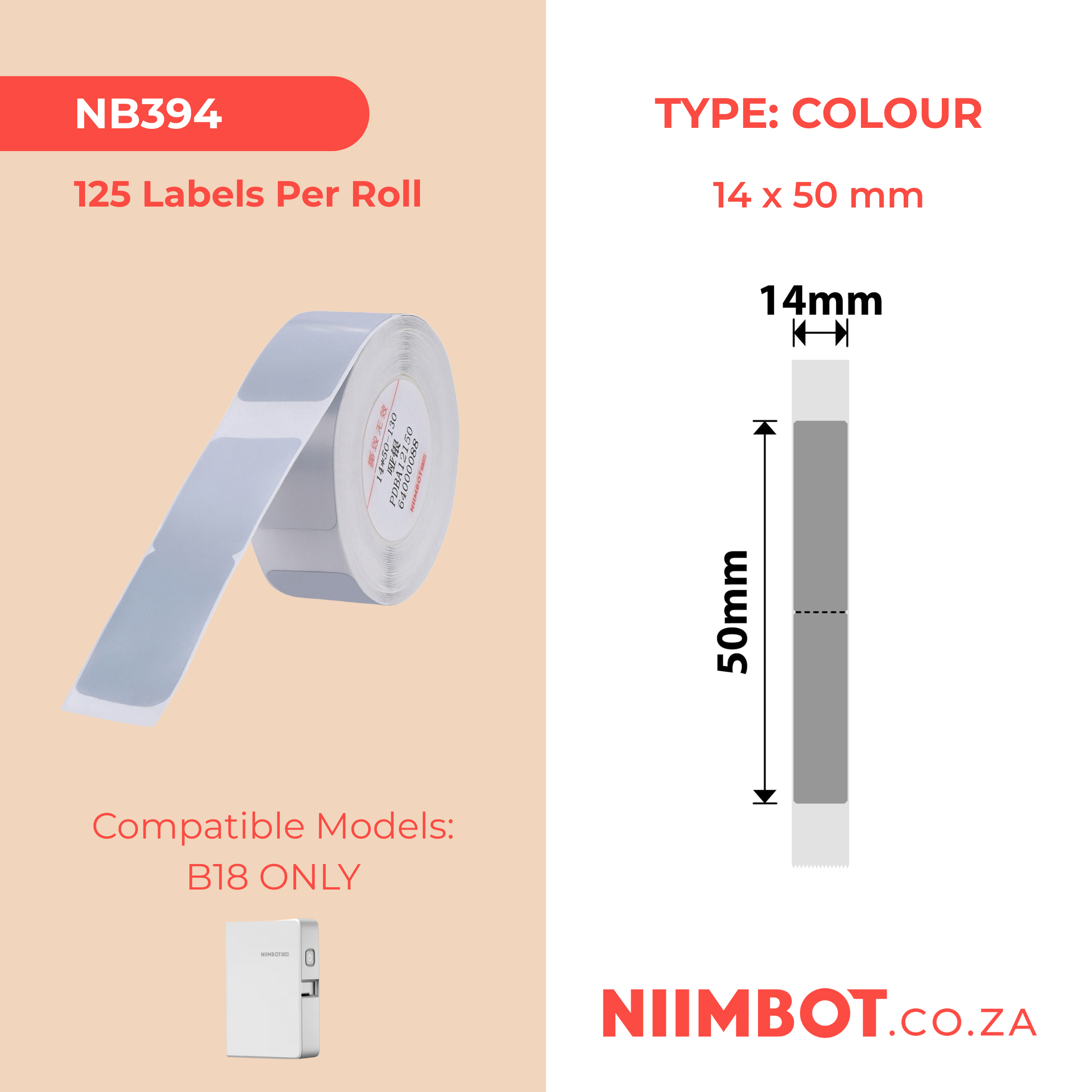 NB394 - NIIMBOT - B18 / N1 - ES14X50mm - 125 LABELS PER ROLL - DARK SILVER