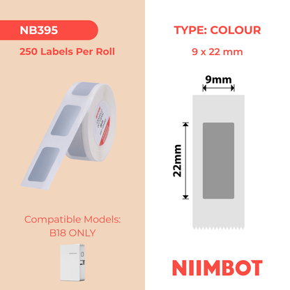 NB395 - NIIMBOT - B18 / N1 - ES 9X22mm - 250 LABELS PER ROLL - SILVER
