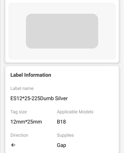 NB396 - NIIMBOT - B18 / N1 - ES12X25mm -225 LABELS PER ROLL - SILVER