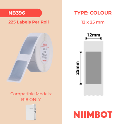 NB396 - NIIMBOT - B18 / N1 - ES12X25mm -225 LABELS PER ROLL - SILVER