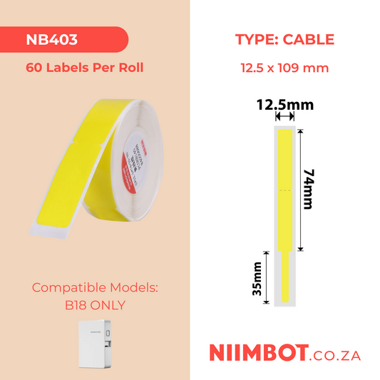 NB403 - NIIMBOT - B18 / N1 - EW12.5X109mm - 60 LABELS PER ROLL - YELLOW - CABLE