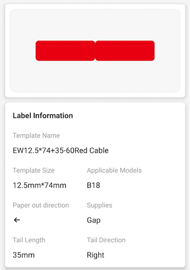 NB404 - NIIMBOT - B18 / N1 - EW12.5X109mm - 60 LABELS PER ROLL - RED - CABLE