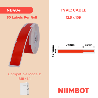 NB404 - Niimbot - N1 - 12.5x109mm - 60 Red Cable Labels