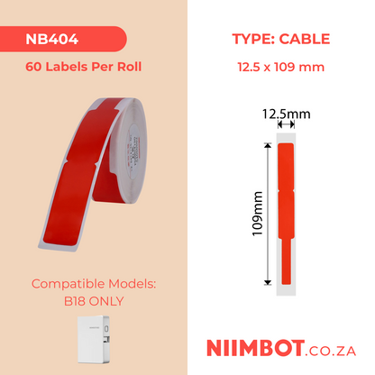 NB404 - NIIMBOT - B18 / N1 - EW12.5X109mm - 60 LABELS PER ROLL - RED - CABLE